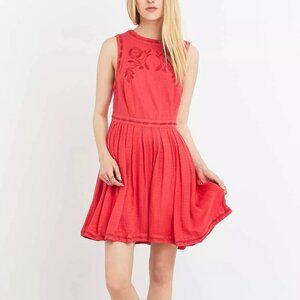 FREE PEOPLE CORAL BIRDS OF A FEATHER EMBROIDERED SLEEVELESS MINI DRESS SIZE 0